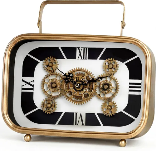 Reloj de repisa vintage con engranajes móviles reales, reloj de mesa retro, decoración de engranajes industriales steampunk para sala de estar,