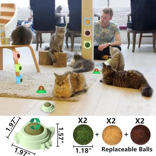 Miniatura 2 de 4 juguetes de hierba gatera para gatos, juguetes para gatos, 4 sabores, bola de vid plateada en la pared, golosinas masticables para limpiar