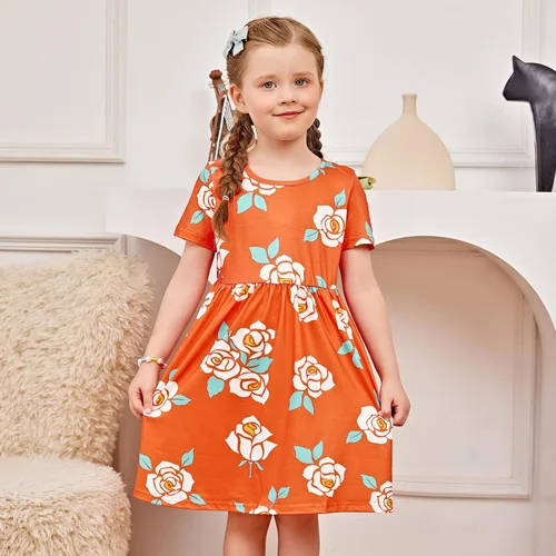 Miniatura 2 de PATPAT Paquete múltiple de vestidos florales para niña pequeña, paquete de 23 unidades, a lunares, manga corta, vestido de corte en línea A