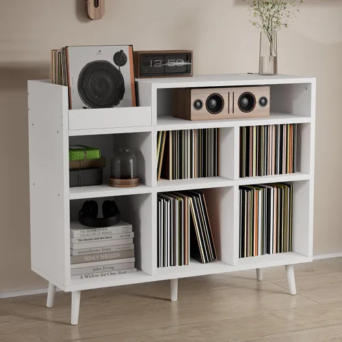 Miniatura 7 de Soporte para tocadiscos, estante giratorio con almacenamiento de vinilo de hasta 500 álbumes, estante de soporte para discos de vinilo con toma