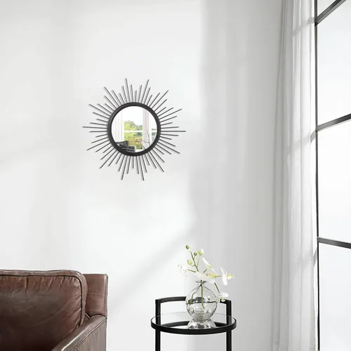 Miniatura 4 de Espejo de pared Sunburst negro con pequeños radios, espejo bohemio para el hogar, redondo, moderno, arte de pared de metal para sala de estar