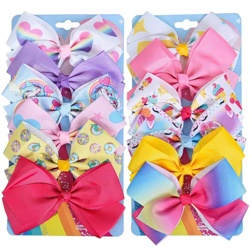 Lazos para el cabello de 5 pulgadas para niñas, lazos coloridos para el cabello de niñas pequeñas, corazón arcoíris, cinta grogrén, clip tipo