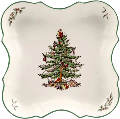 Spode - Bandeja de árbol de Navidad Devonia - 8.5 pulgadas Ensaladera festiva en loza fina para ensalada, pasta, fruta - Vajilla de fiesta - Apto