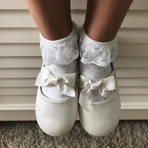 Miniatura 2 de DRESHOW Calcetines de bebé para niñas con ojales y volantes de encaje, calcetines de vestir para recién nacidosbebésniños pequeñosniños para niña