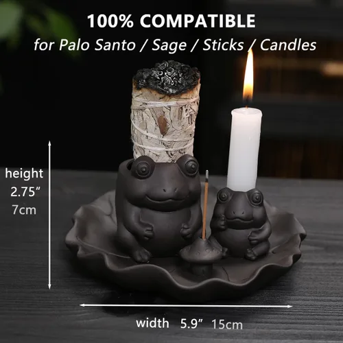 Miniatura 4 de ChangWanna Soporte multifuncional para incienso de rana 4 en 1, soporte de Palo Santo, soporte de salvia, soporte de incienso de cerámica