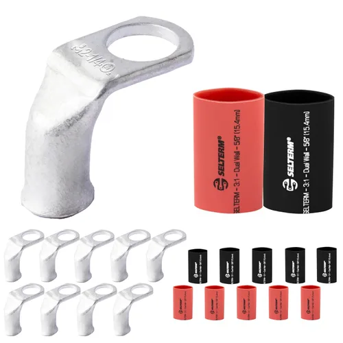 Miniatura 240 de SELTERM 5 piezas terminales de cable de cobre estañado 1/0 AWG perno de 1/2", extremos de cable de batería, terminales de anillo, conectores