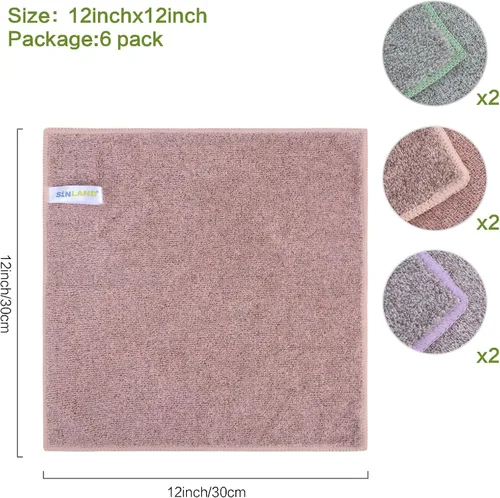 Miniatura 2 de SINLAND Toallas Faciales de Microfibra Ultra Suaves Paños de Lavado Faciales Paño Facial para Baño 12 Pulgadas x 12 Pulgadas Paquete de 6