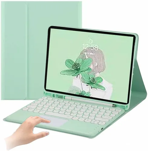 Miniatura 19 de Funda de teclado para iPad 10.2 para 9/iPad 8/iPad 7 (2021/2020/2019) Touchpad desmontable con soporte para lápices, funda inteligente de cuero Azul