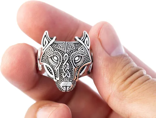 Miniatura 4 de Anillo de triquetra celta nórdico con cabeza de lobo vikingo de plata de ley 925 (13), Plata de ley, Sin piedras preciosas