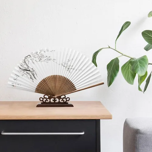 Miniatura 4 de FOMIYES Elegante soporte de exhibición de ventilador de mano de madera, soporte decorativo para ventilador de oficina en casa, galería y eventos