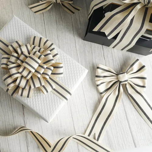Miniatura 5 de MEEDEE Cinta de tela a rayas de algodón natural de 1 pulgada, cinta de rayas blancas y negras para manualidades, envoltura de regalos, decoración