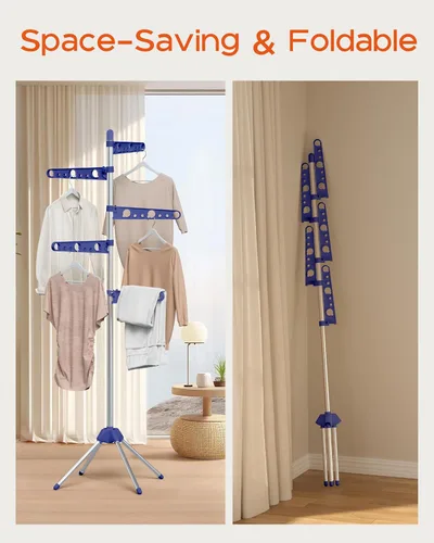 Miniatura 3 de CASAMAYA Tendedero plegable para ropa de 70.9 pulgadas, para 35 piezas de ropa, con rieles giratorios de altura ajustable, ahorro de espacio, acero