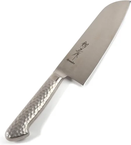 Miniatura 11 de Cuchillo de chef japonés multiusos INOX AUS-8A acero inoxidable mango de madera de Pakkawood negro, Santoku 7 pulgadas (7.087 in)