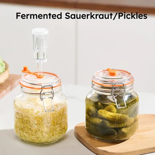 Miniatura 5 de JILLMO Tarro de fermentación de 1 litro, kit cuadrado de fermentación de vidrio para hacer chucrut, salsa picante, hidromiel, sidra y más, paquete