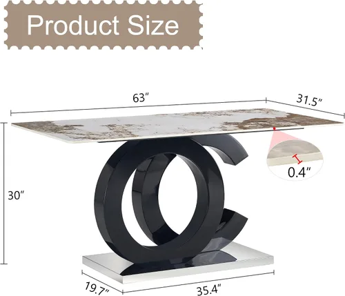 Miniatura 2 de Mesa de comedor rectangular minimalista grande y moderna adecuada para 6 y 8 personas, equipada con un escritorio con patrón de 0.4 pulgadas