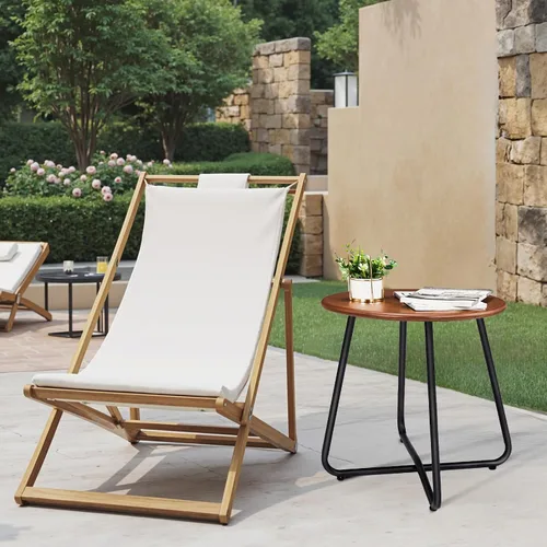 Miniatura 9 de Outvita Mesa auxiliar para interiores y exteriores, pequeña mesa auxiliar de patio, redonda de metal, portátil, impermeable, resistente a