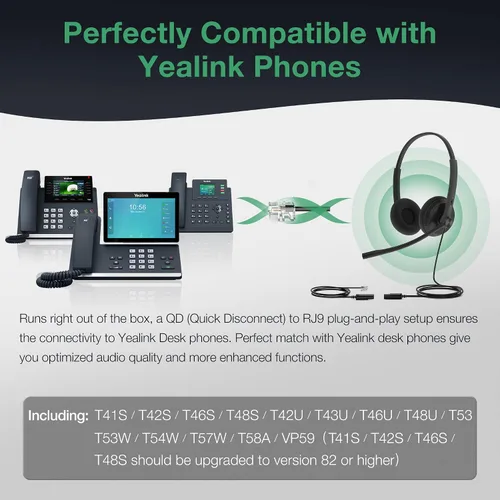 Miniatura 2 de Auriculares de teléfono Yealink para teléfonos de oficina YHS34 Lite QD a RJ9 con cable compatible con Poly Snom Grandstream Teléfonos