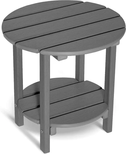 Miniatura 13 de Mesa auxiliar redonda de 2 niveles para exteriores con veta similar a la madera, mesa auxiliar Adirondack de HDPE para patio, mesa auxiliar Azul