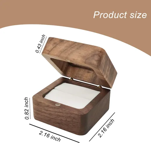 Miniatura 2 de Caja de madera para anillos, mini caja de soporte para anillos de compromiso con cubierta transparente, caja cuadrada para anillos de boda