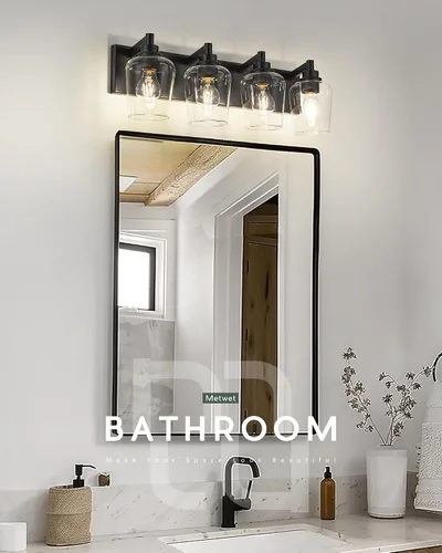 Miniatura 2 de Lámparas de baño, lámpara de tocador moderna de 4 luces con pantalla en forma de copa de vino de vidrio transparente, accesorios de iluminación Negro