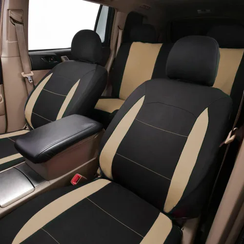 Miniatura 9 de Flying Banner Juego de Fundas para Asientos de Coche Beige y Marrón Claro para Asientos Delanteros y Banco Trasero, Protectores de Asiento de Coche