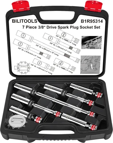 BILITOOLS Juego de 7 llaves magnéticas giratorias para bujías con herramienta de hueco, unidad de 3/8 pulgadas, 9/16 pulgadas, 5/8 pulgadas, 0.551