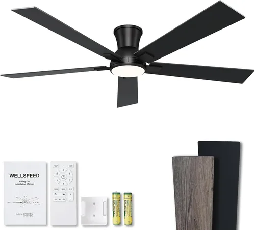 Miniatura 28 de Ventiladores de techo modernos con luces, ventilador de techo negro de 52 pulgadas para exteriores con luz y control remoto, motor CC reversible, 6