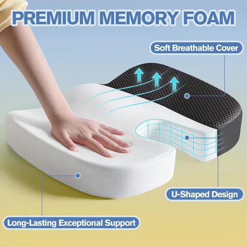 Miniatura 3 de Mureon Cojín para silla de oficina, cojín ergonómico grande de espuma viscoelástica para aliviar la presión de espalda y cadera, cojín de asiento