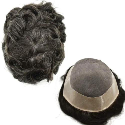 Miniatura 44 de Peluca de cabello humano monofilamento fino para hombre tipo tupé de polietileno alrededor del sistema de cabello, peluca duradera de monofilamento
