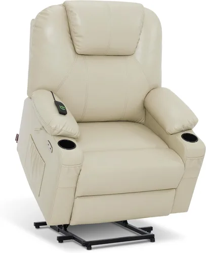 Miniatura 34 de MCombo Sillón reclinable eléctrico con capacidad de elevación, masaje y calor para ancianos, 3 posiciones, 2 bolsillos laterales y portavasos