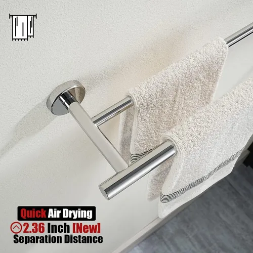 Miniatura 6 de JQK Toallero cromado, 27 pulgadas, acero inoxidable 304 de grosor de 0.031 in, doble toallero para baño, toallero cromado pulido, montaje en pared