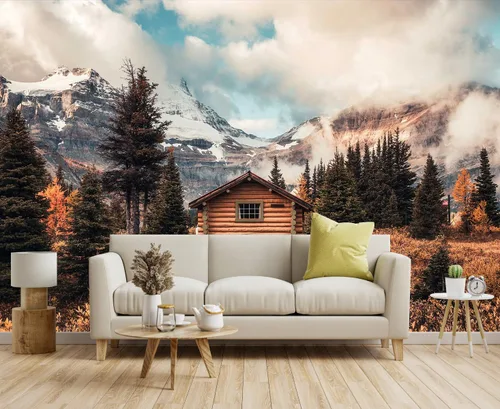 Miniatura 18 de Toolhom - Mural de pared de bosque nebuloso, papel tapiz de paisaje natural abstracto, patrones de decoración de pared de fondo (no autoadhesivo)
