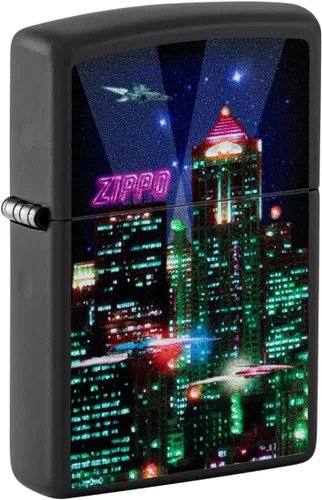 Miniatura 23 de Encendedor de bolsillo Zippo negro mate con diseño de logo de Zippo Logotipo de oro mate negro