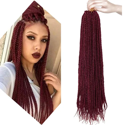Miniatura 12 de 6 paquetes de trenzas de ganchillo de caja, cabello sintético pre-anillado, trenzas de ganchillo de caja, trenzas de ganchillo de 22 pulgadas