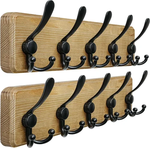 Miniatura 35 de Dseap Perchero de Pared Montado - 5 Ganchos Triangulares, Resistente, Perchero de Pared de Madera para Abriggos, Sombreros, Chaquetas, Ropa, Negro