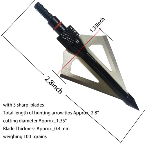 Miniatura 2 de Cabezas de caza con 3 cuchillas para tiro con arco, 100 o 125, grano, 12 unidades, puntas de flecha atornilladas, compatibles con arcos