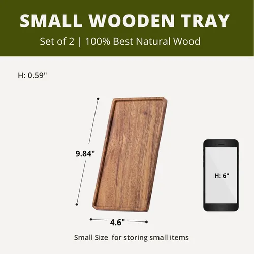 Miniatura 2 de Vandroop Bandeja de madera para servir, pequeñas bandejas decorativas para fiestas, aperitivos, té/café y queso, juego de 2 tablas de madera hechas