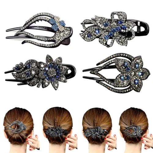Miniatura 8 de 4 pinzas para el cabello con diamantes de imitación de corazón y flores, pasadores decorativos brillantes para el cabello, accesorios