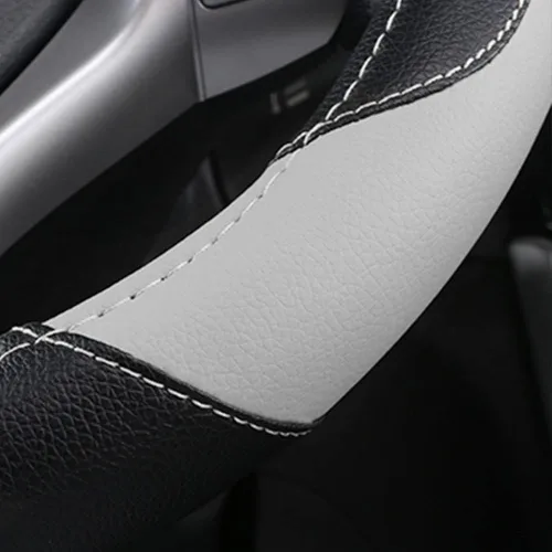 Miniatura 5 de Funda de cuero para volante de automóvil, protector de volante de automóvil antideslizante de cuero de microfibra transpirable, ajuste universal Gris
