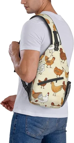 Miniatura 9 de Bolso cruzado del pecho de la historieta animal impreso Crossbody durable Sling Mochila Casual bolsa de viaje para unisex, Patrón de pollo.