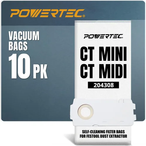 Miniatura 8 de POWERTEC 496186 Bolsa de filtro autolimpiante para extractor de polvo Festool CT36, CT36E, 10 unidades, bolsas de vacío de repuesto, bolsas