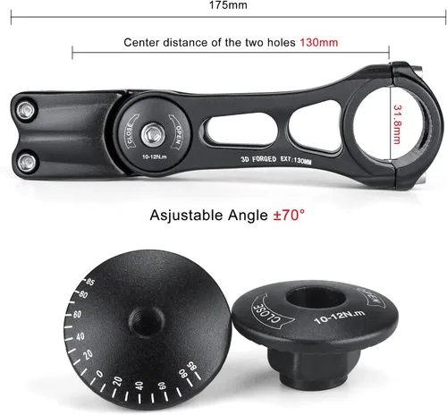 Miniatura 4 de Vástagos de MTB ajustables 31.8mm 70 Grados - 90/110/130/145mm Vástago elevador para manillar - Extensión de vástago de manillar de aleación