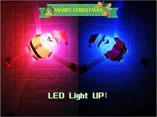 Miniatura 2 de Tubos Pop de Navidad con LED que se Iluminan 4 Piezas Juguetes Sensoriales Fidget, Juguetes de Santa con Ventosa Telescópica Autismo Regalos