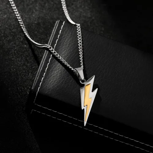 Miniatura 4 de Yumikoo Collar con colgante de acero inoxidable con rayo dorado para hombre y mujer