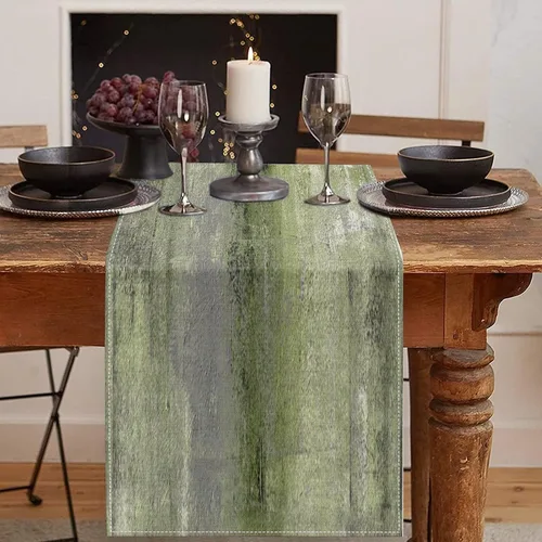 Miniatura 8 de Emvency - Camino de mesa de estilo granja, pintura de arte abstracto vintage en azul y gris para mesa de cocina, cenas familiares, fiestas, bodas
