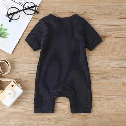 Miniatura 28 de Mameluco unisex de manga corta para bebé recién nacido, con botones, de una pieza, ropa de color sólido