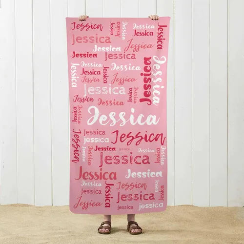 Miniatura 2 de MyPupSocks Toalla de playa personalizada de verano, color rosa, extra grande, iniciales, nombre, de gran tamaño, suave, de secado rápido