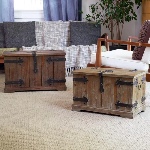 Miniatura 7 de Household Essentials 2 piezas de baúles decorativos, set victoriano, pequeño y grande, madera de abeto chino, acabado de madera envejecida