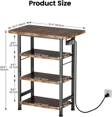 Miniatura 2 de Homeiju Soporte multimedia AV de 4 niveles con toma de corriente, soporte de madera para tocadiscos, centro de entretenimiento con estantes