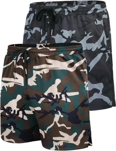 Miniatura 4 de COOFANDY Paquete de 2 pantalones cortos de entrenamiento de gimnasio para hombre, pantalones de malla ligeros para culturismo, entrenamiento